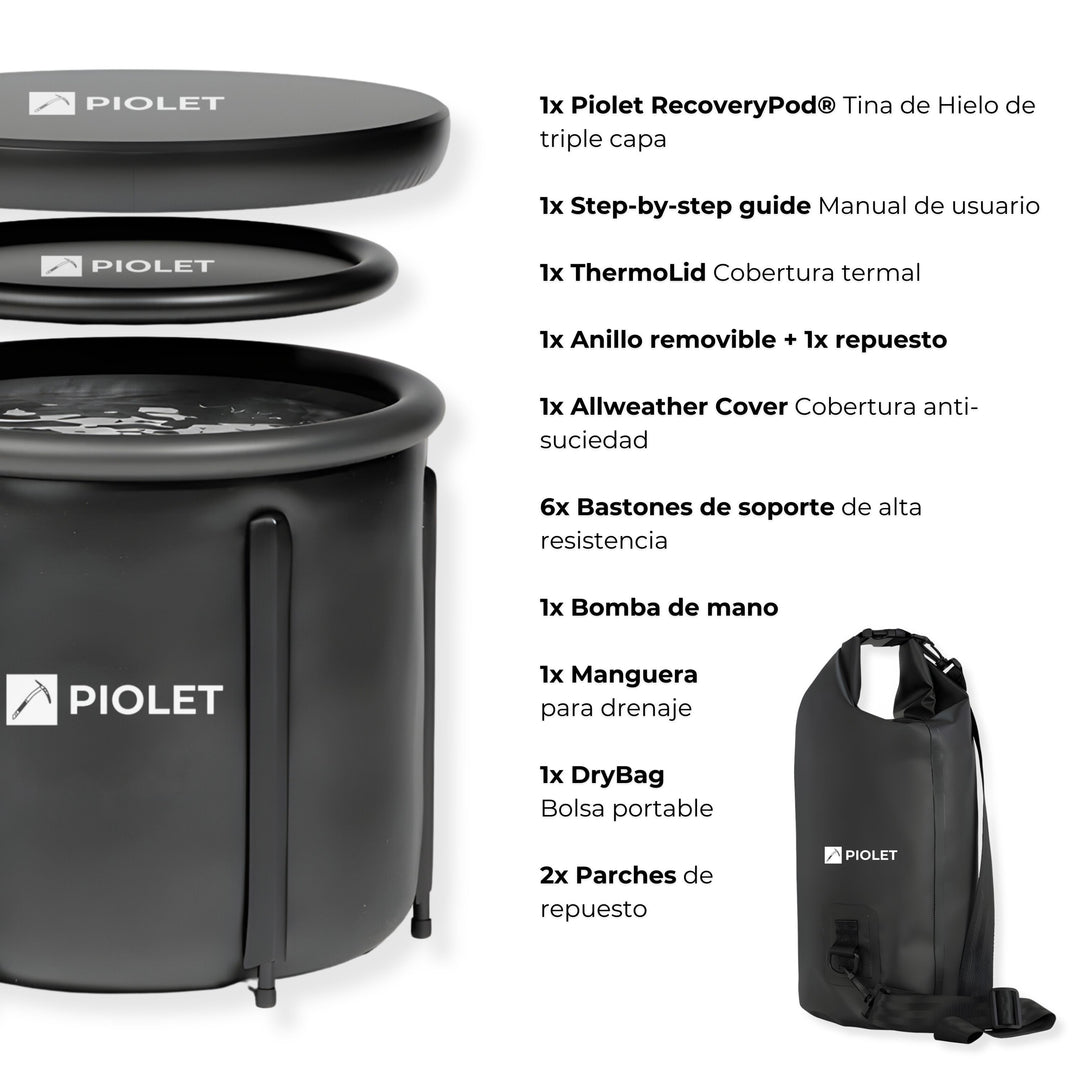 contenido de la caja de la tina de hielo portatil ice bath PIOLET