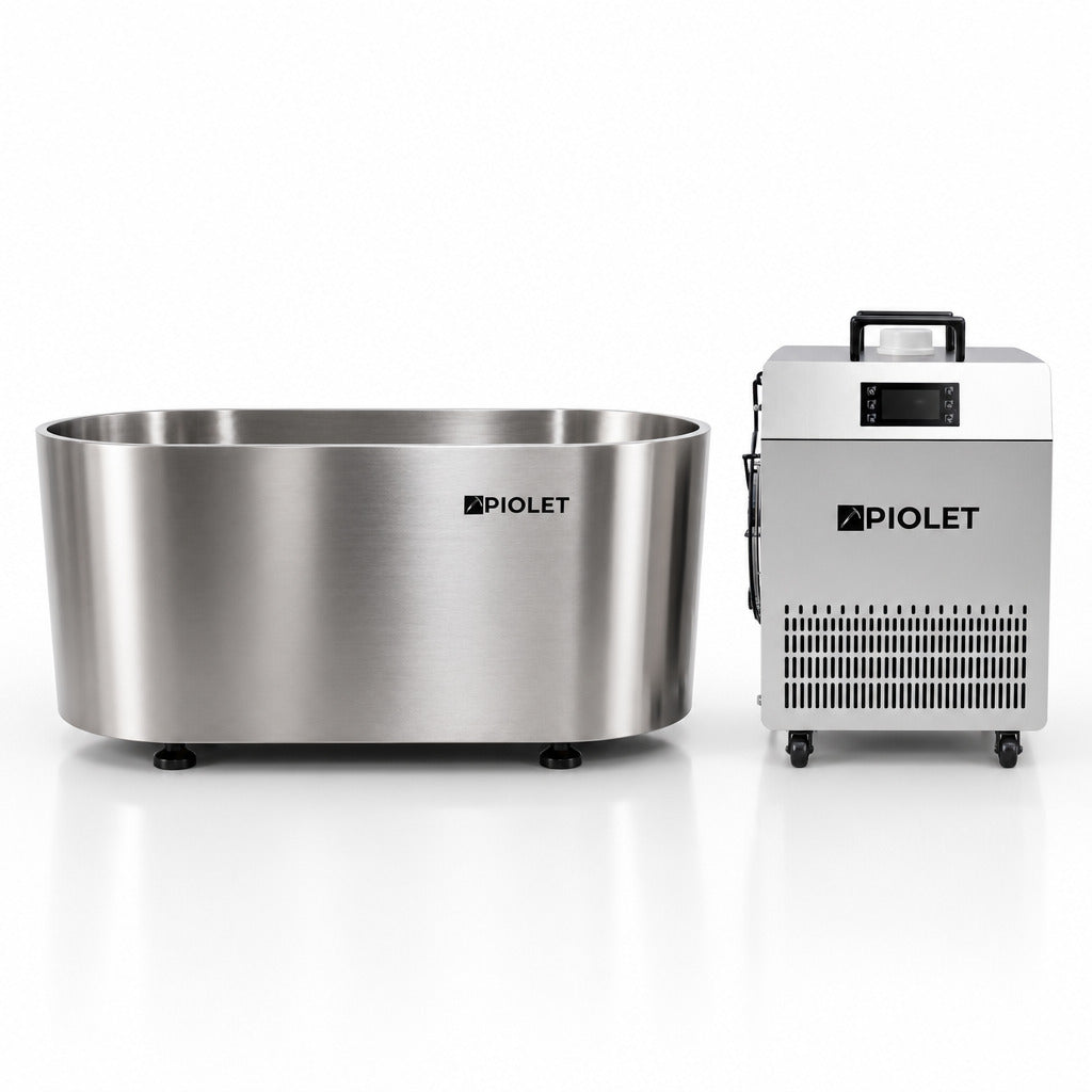 Chiller PIOLET Polar PRO junto a la tina de acero PIOLET Steel